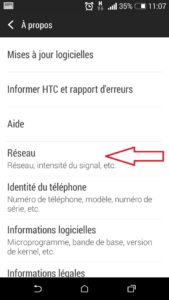 mesurer le signal mobile GSM : choisir Réseau